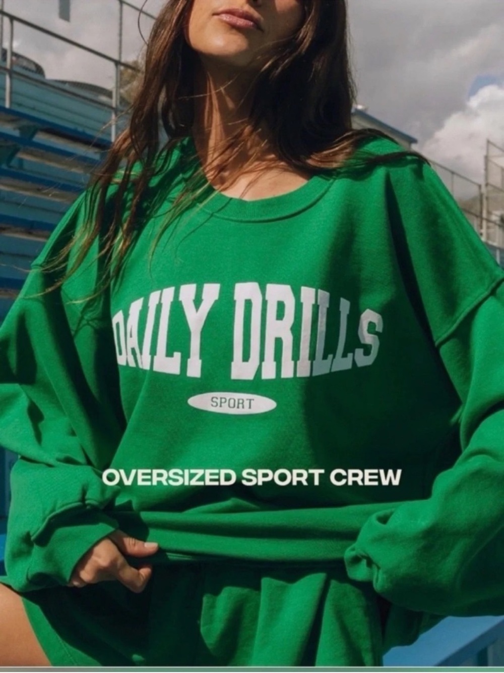 Daily Drills Oversized Green Sport Crew Sweatshirt